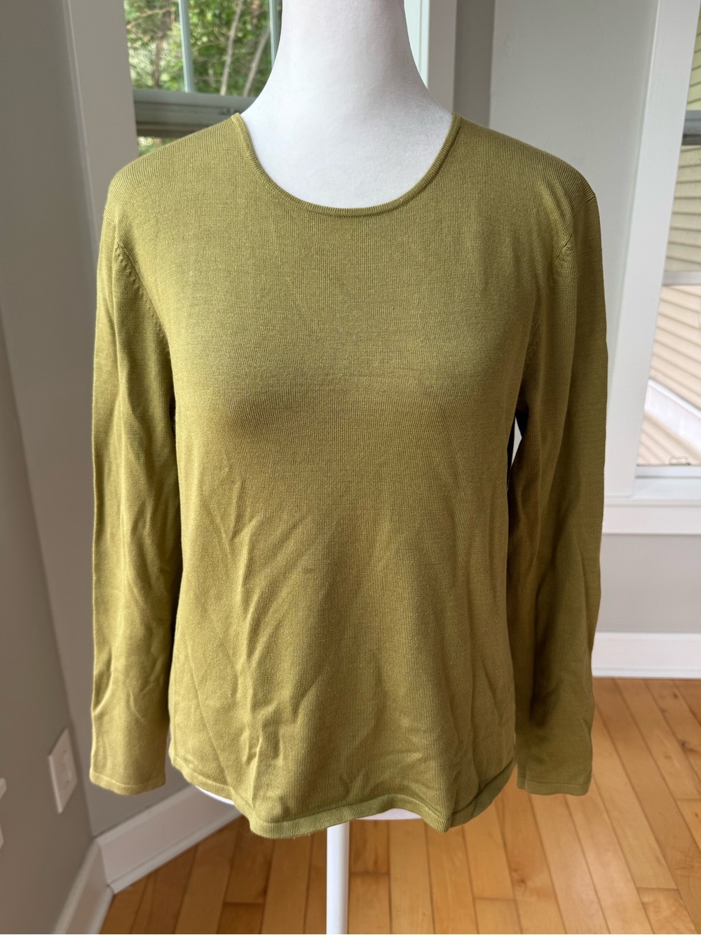 Vintage 90s Pursuits Olive Green Silk Long Sleeve Knit Top Small